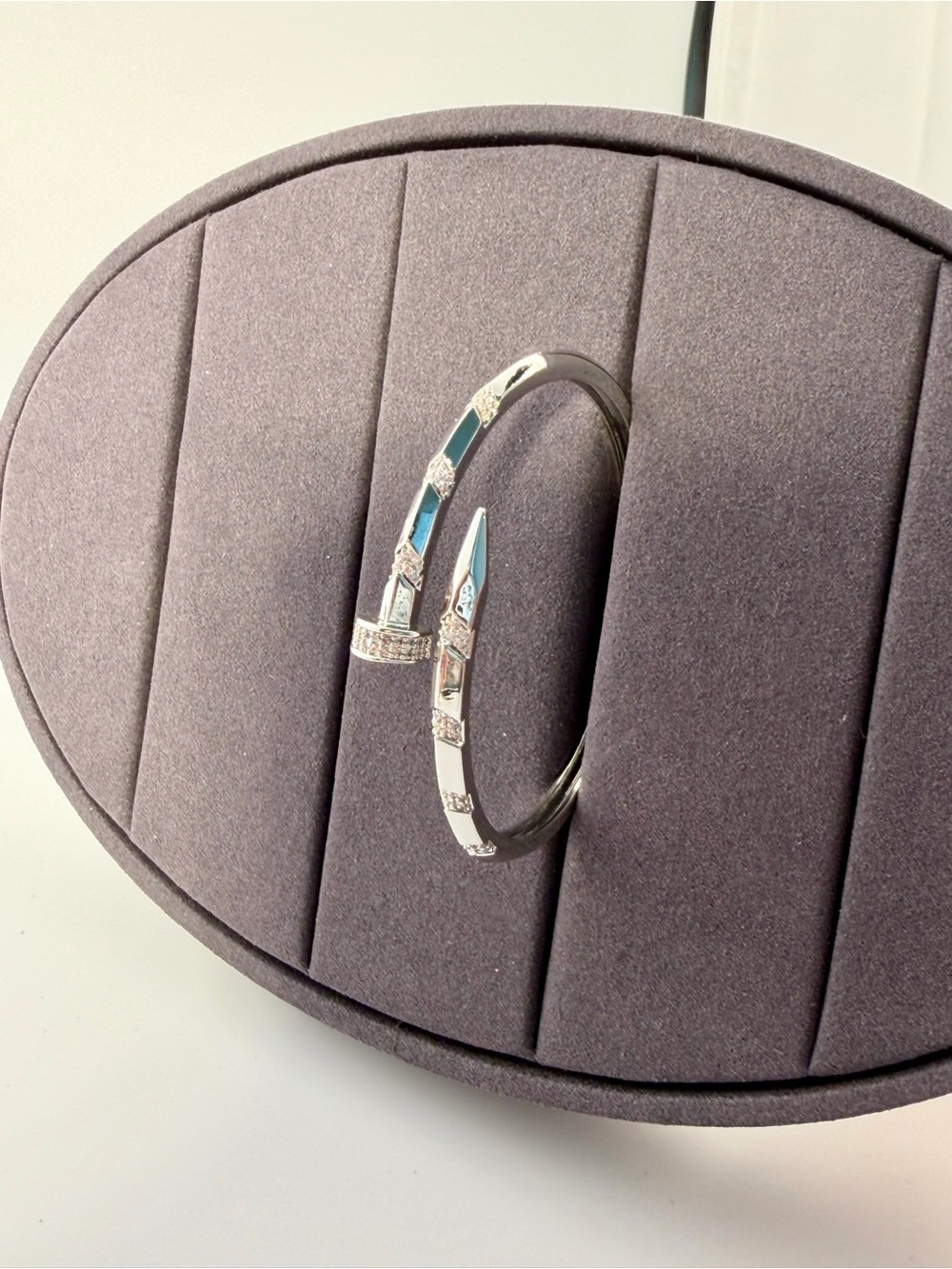 Nail silver diamond Open-Ended Bangle Bracelet